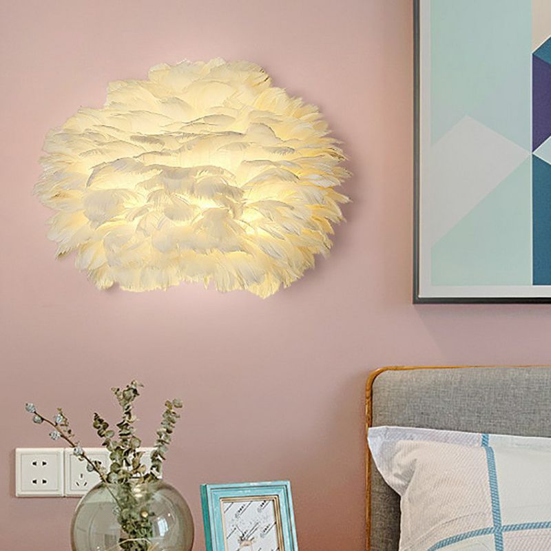 Hemisperische wandgemonteerde lamp Noordse veer 1 bol witte wand sconce verlichting