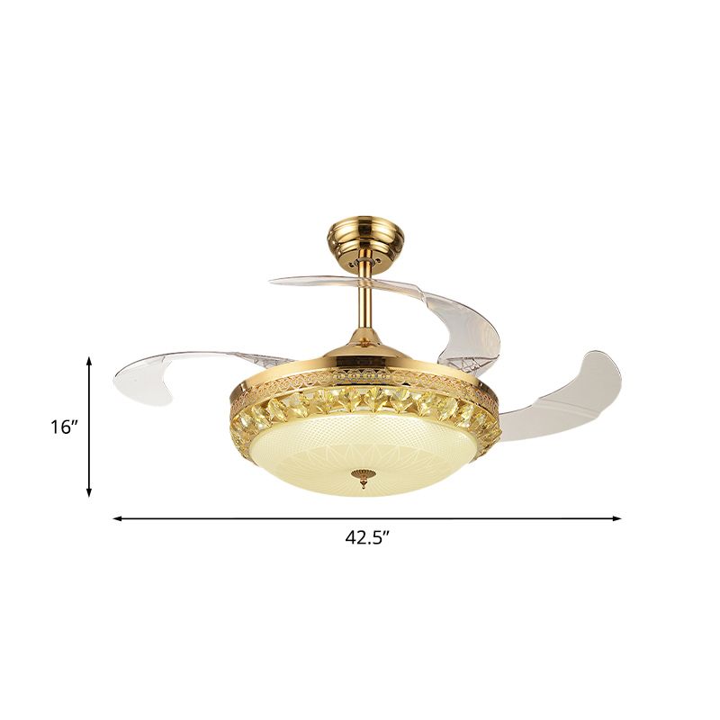 42.5 "brede gouden kom ventilator verlichting armatuur eenvoudig Crystal 3 Blades Family Room LED Semi Mount Lighting