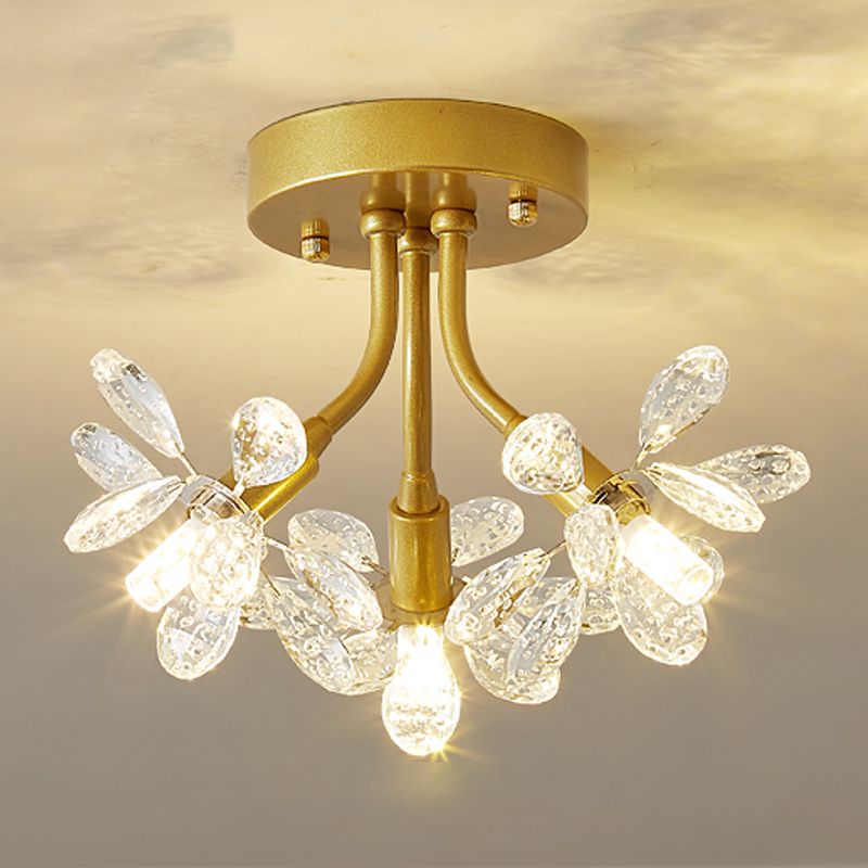 Contemporary Flower-Shaped Flush Light Crystal Flush Mount Ceiling Fixture