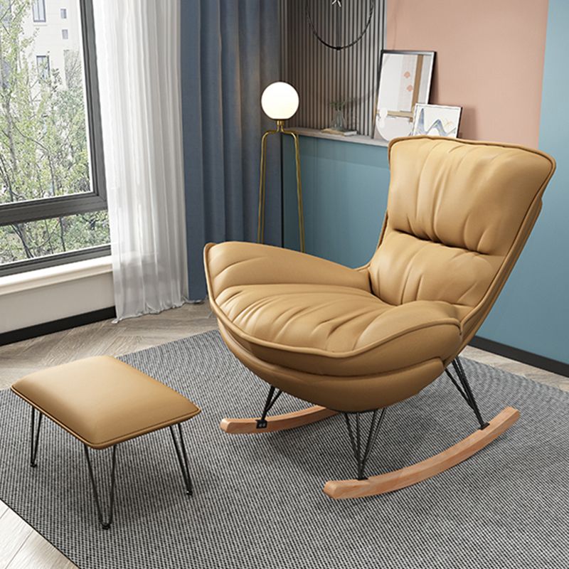 Stylish Glider Chair Solid Color Faux Leather Rocking Chair with Cushions