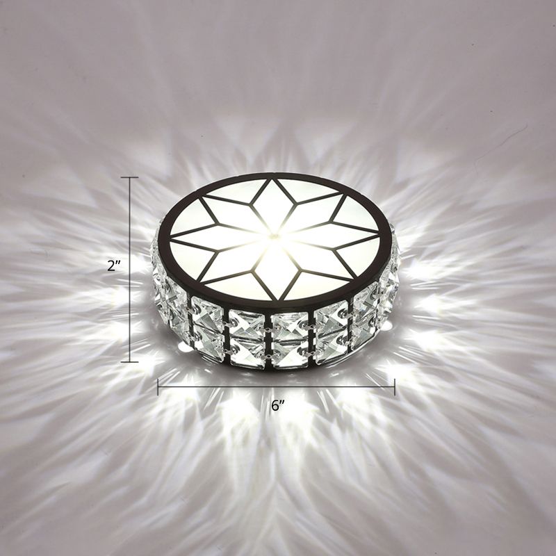 Metal Round LED Ceiling Spotlight Minimalist Black Flush Mount Lighting with Inserted Crystals