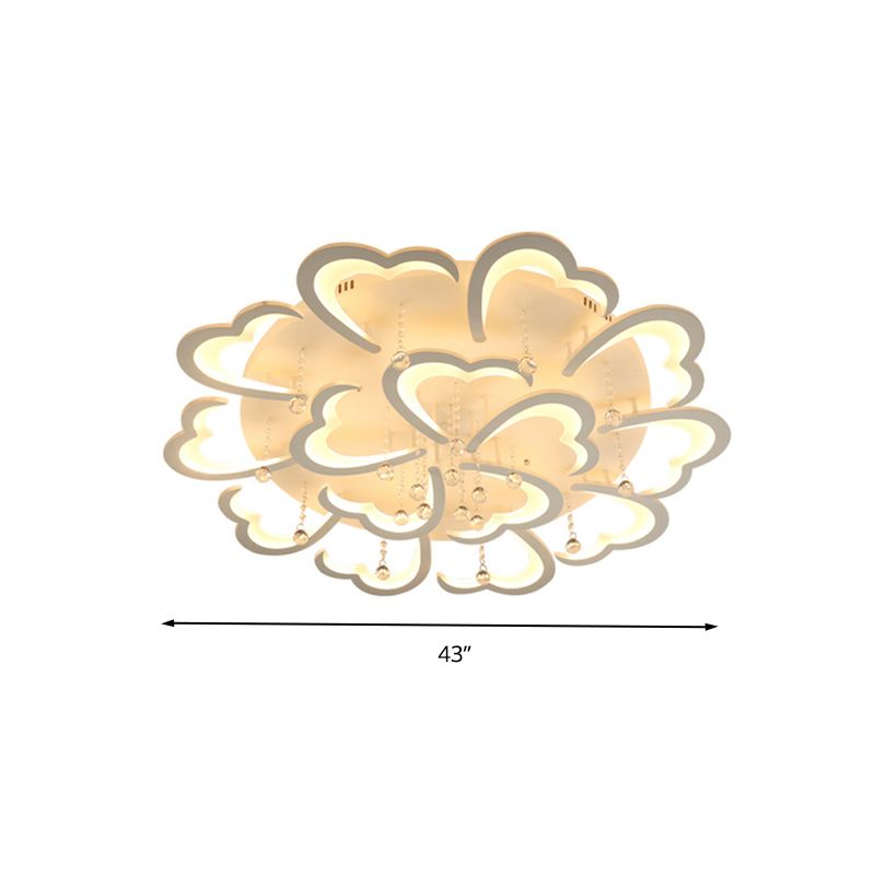 23"/43" W Heart Living Room Flush Mount Simple Acrylic 5/15 Lights White Flush Light Fixture in Warm/White/3 Color Light