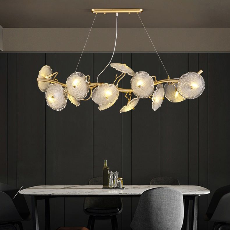 Lotus Leaf Shape Island Light Modern Island Hanging Light with Glass Shade for Dining Room