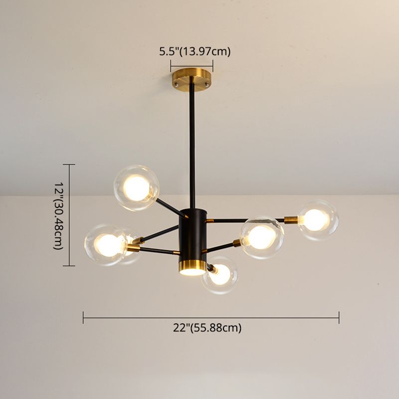 Post-Modern Starburst Hanging Chandelier Light Clear Globe Glass Ceiling Chandelier for Living Room