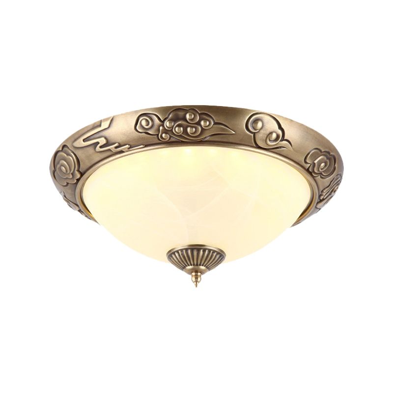 LED Flush Mount Light Fixture Colonialism Dome Shade Opal Glass Ceiling Lighting in Brass for Bedroom, 12"/16" W