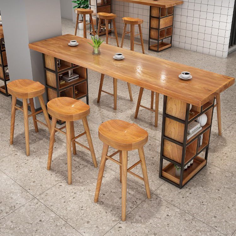 Modern 1/4 Pieces Bar Table Set Rectangle Pine Wood Counter Table with Backless Stools