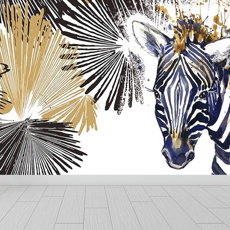 Tame Zebra Mural Decal Contemporary Non-Woven Texture Wall Covering in Soft Color