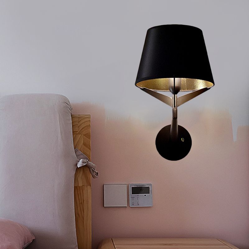 Fabric Barrel Wall Mount Lighting Modern 1 Head Black Finish Wall Sconce with Tripod Lamp Support