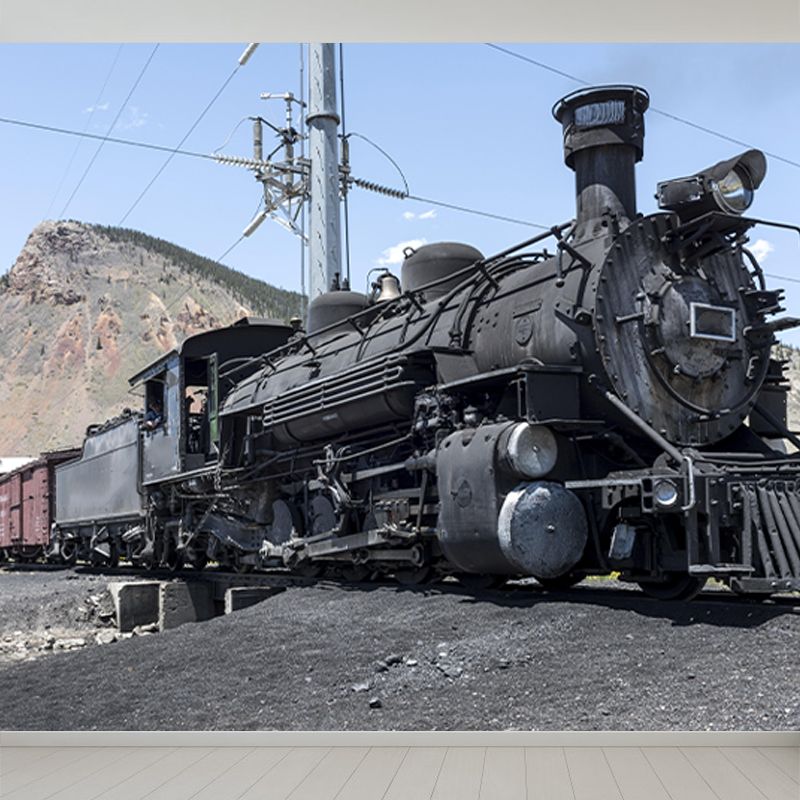 Photography Industrial Train Mural Mildew Resistant Wall Covering for Home Decoration