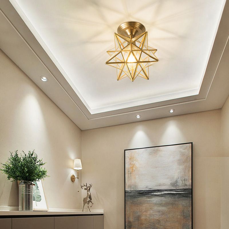 Luz de techo semi-flush de estrella lámpara de lámpara de montaje de techo de vidrio tradicional para dormitorio