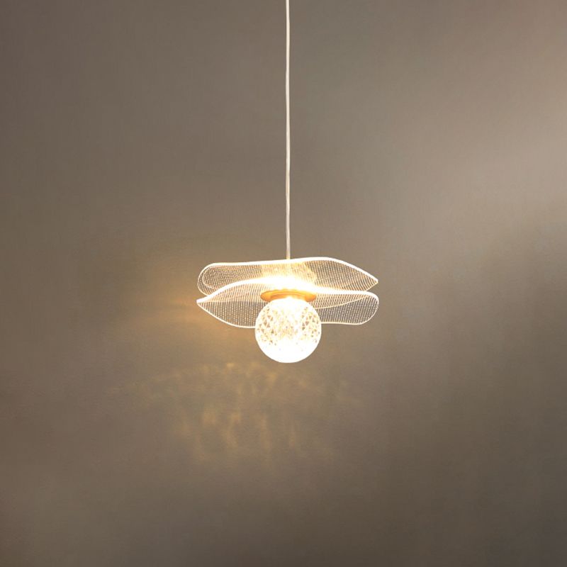 Acrylic Lotus Shaped Suspension Lamp Artistic Minimalist Brass LED Hanging Light for Bedroom
