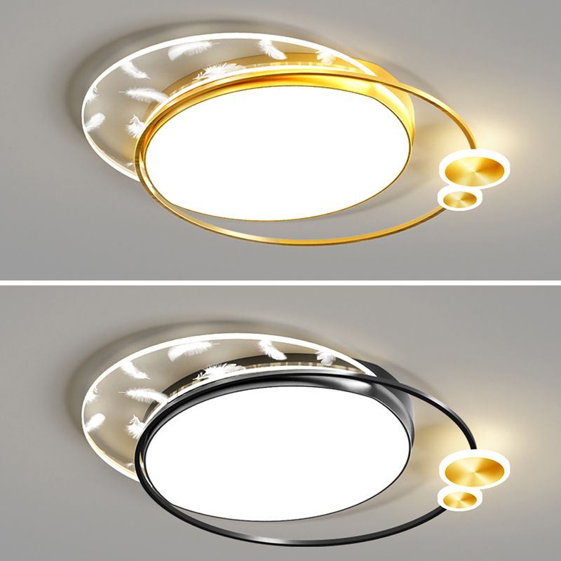 Geometric Feather LED Ceiling Light in Modern Simplicity Wrought Iron Ceiling Fixture for Living Room