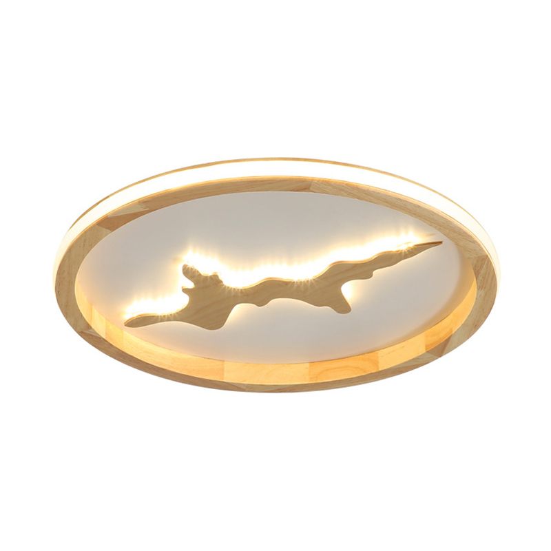 Cirkel plafondgemonteerd licht minimalistisch hout donkerbruin/lichtbruin LED-inbouwarmatuur, 17"/21"/25" breed