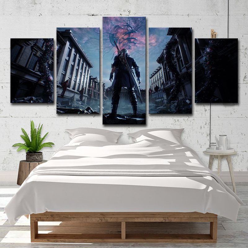 Canvas Multi-Piece Wall Decor Kids Devil May Cry Video Game Scene Art Print in Dark Blue