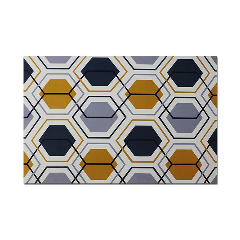 Dark Navy Modern Rug Polyester Line Indoor Rug Washable Rug for Living Room