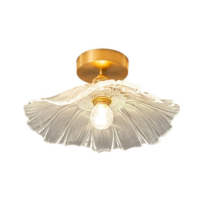 Flower Shape Flush Mount Modern Style Glass 1 Light Flush Ceiling Light in Clear /Green