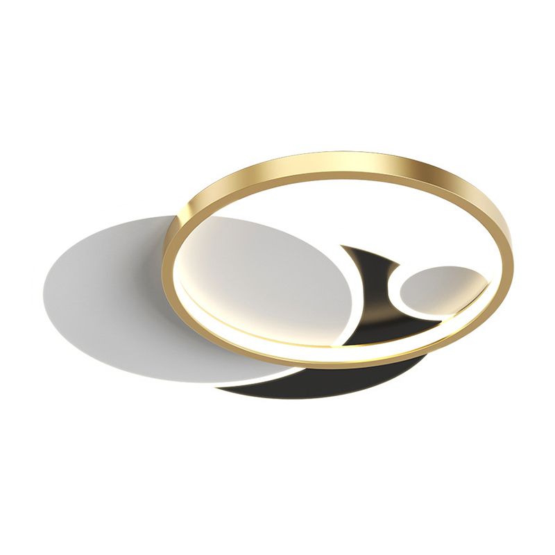 Circulaire moderne Flush Ceiling Light Metallic Bedroom Flush Mount LED Light in Black-White