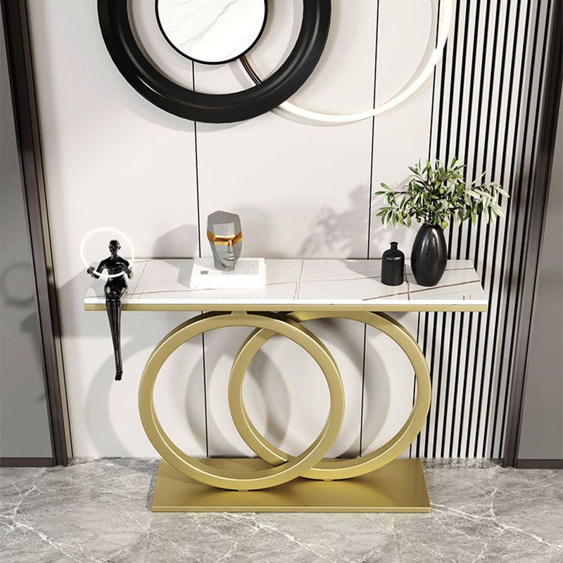 Modern Stone Console Sofa Table Metal Rectangle End Table for Hall