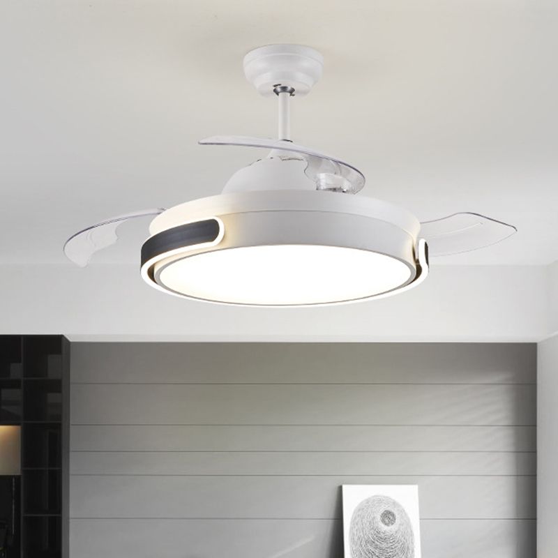 Acryl -trommel 3 Blades hanger ventilator licht Moderne woonkamer LED Semi Flush Mount Lamp in wit met afstandsbediening, 36 "/42" breed