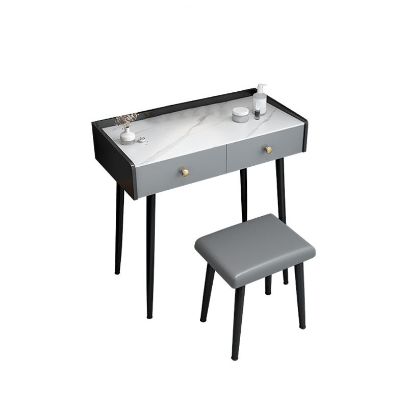 Modern Compact Makeup Vanity 1/2 Drawers Dressing Table with Padded Stool
