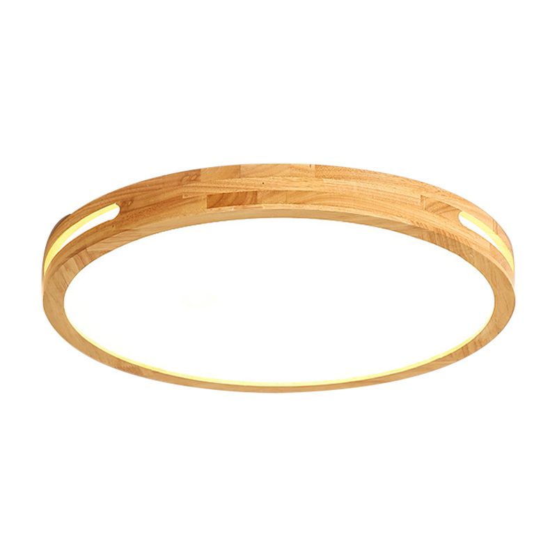 Japanese Style Circular Ceiling Mount Light Wood 12/16/19.5 Inch Wide LED Ceiling Lamp in Beige for Adult Bedroom