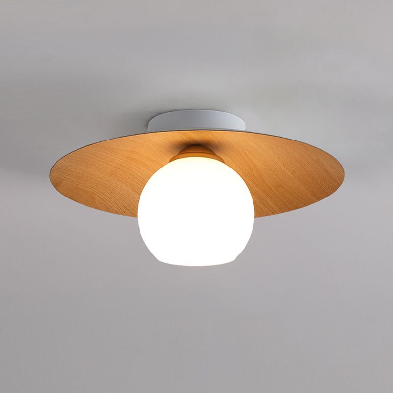 Modern Simple Iron Ceiling Lamp Ball Shape Wood Grain Ceiling Light for Bedroom