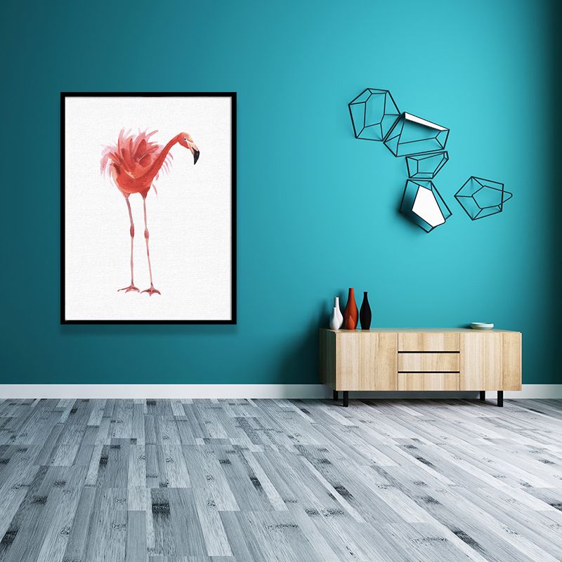 Red Flamingo Wall Art Textured Surface Minimalistic Dining Room Canvas Print