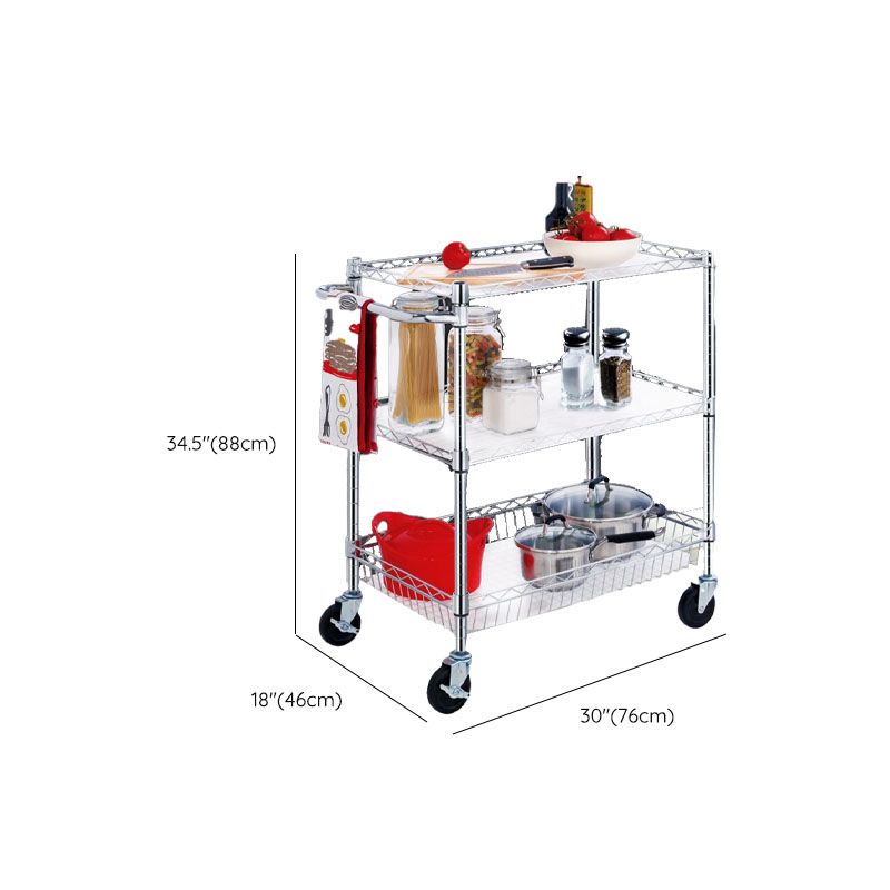 Open Shelves Kitchen Trolley Home Dining Modern Prep Table with Casters