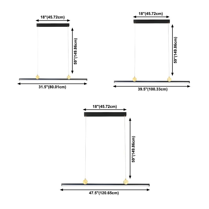 Black Aluminum Island Light Modern Linear Restaurant Hanging Lamp with Acrylic Shade