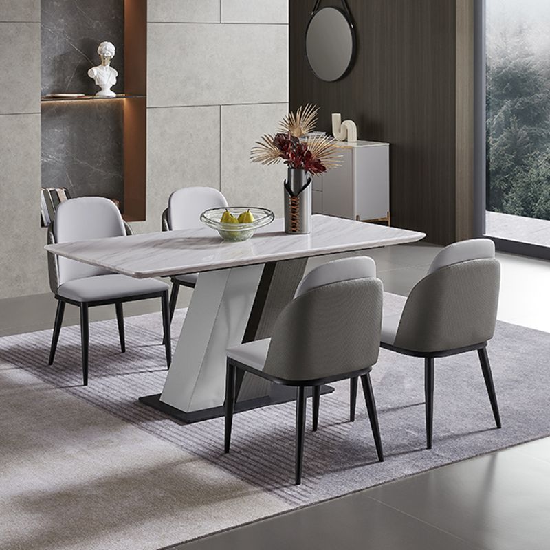 Rectangle Stone Top Dining Table Metal Pedestal Dining Table for Dining Room