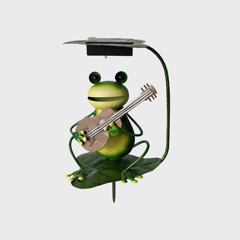Frog and Violin/Guitar/Crown Solar Lamp Countryside Metal Green LED Ground Lighting for Garden