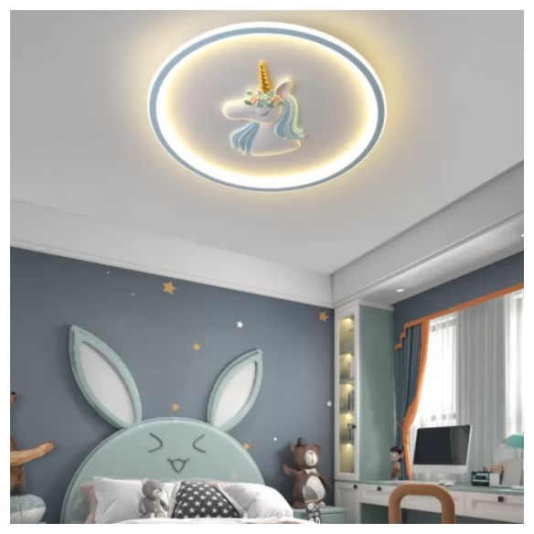 Luminaire encastré à 1 lumière LED en forme de dessin animé en métal licorne pour chambre d'enfant