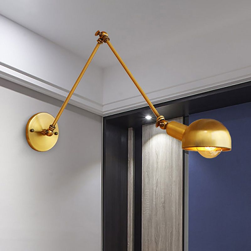 1 Bulb Reading Wall Lamp Retro Style Bowl Shade Iron Adjustable Wall Lighting in Brass for Study Room