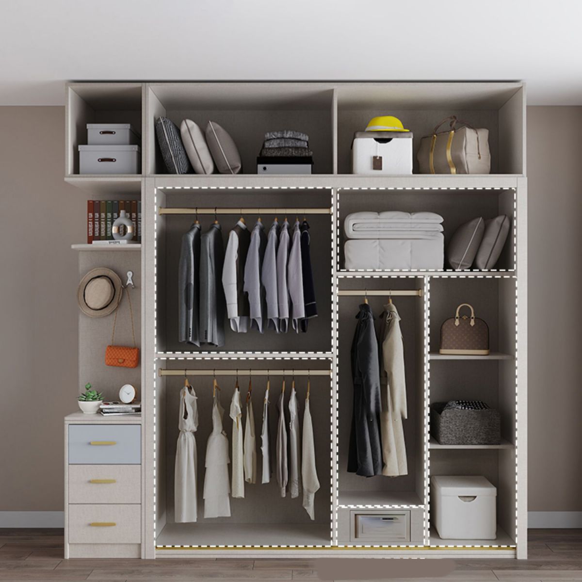 Sliding Wardrobe Closet with Shelves Contemporary Wardrobe Cabinet