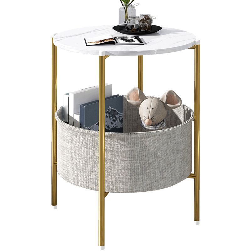Modern Metal 4 Legs End Table Round Top Side Table with Storage