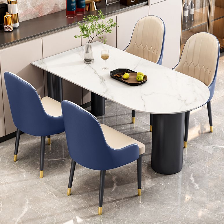 Modern 3 Legs Dining Table Stone Top and Metal Base in Black Dining Table