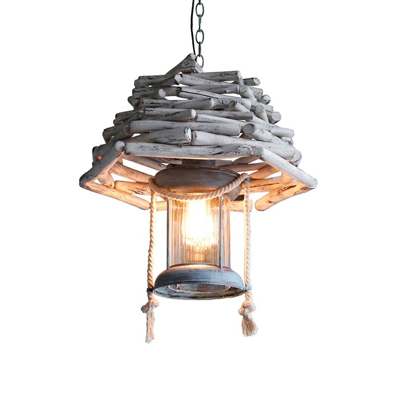 Lanternhängele-Anhänger Leichtes Vintage Holz 1-Licht weiße Deckenlampe für Foyer
