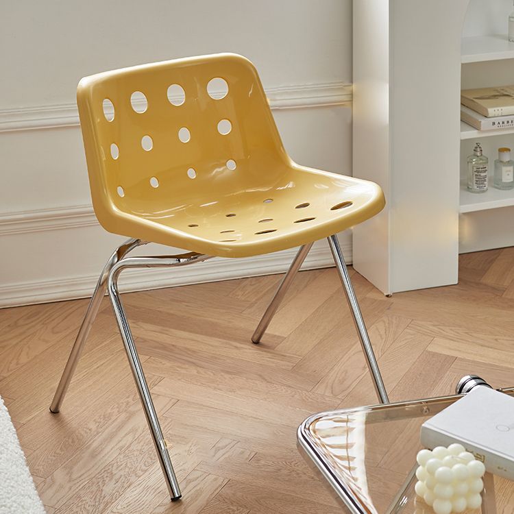 Contemporary Style Armless Chair Plastic Dining Chair with Metal Legs