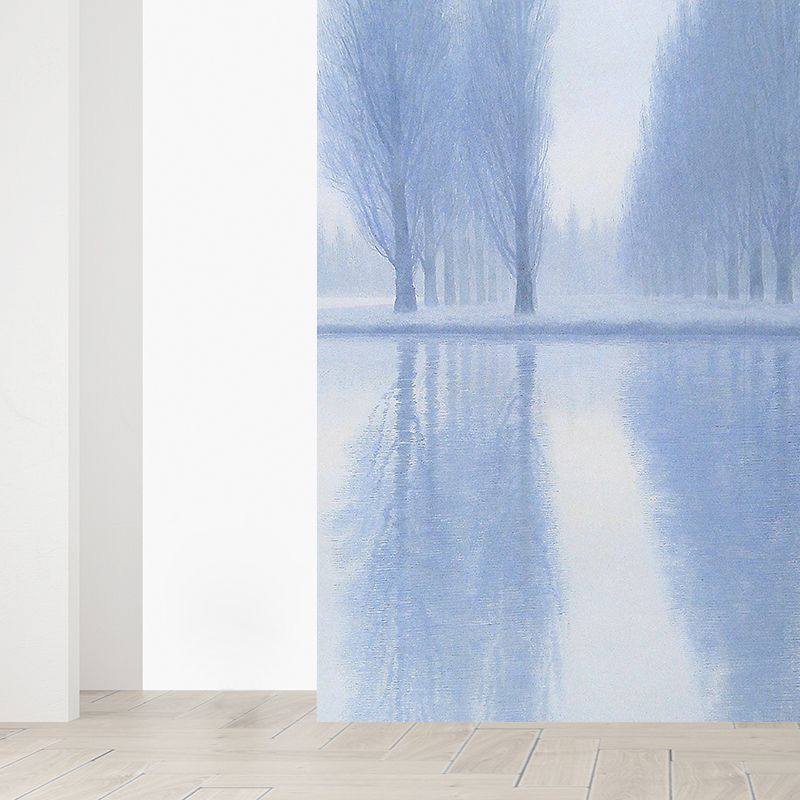 Blue Wild Trees Mural Wallpaper Stain-Proofing Contemporary Bathroom Wall Covering