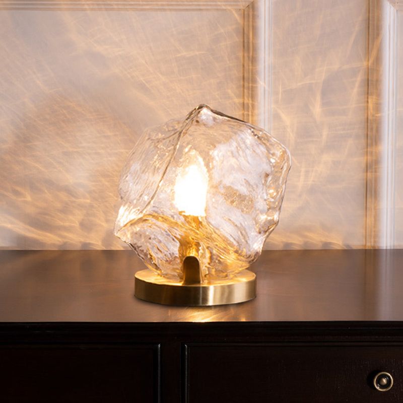 Lampada da tavolo a forma di gemma d'oro Lampada da notte moderna a 1 luce cognac/vetro trasparente per soggiorno