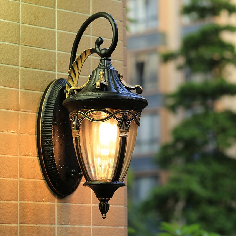 Brass/Black Pinecone Wall Mounted Lighting Farmhouse Clear Ribbed Glass 1 Bulb Outdoor Wall Sconce