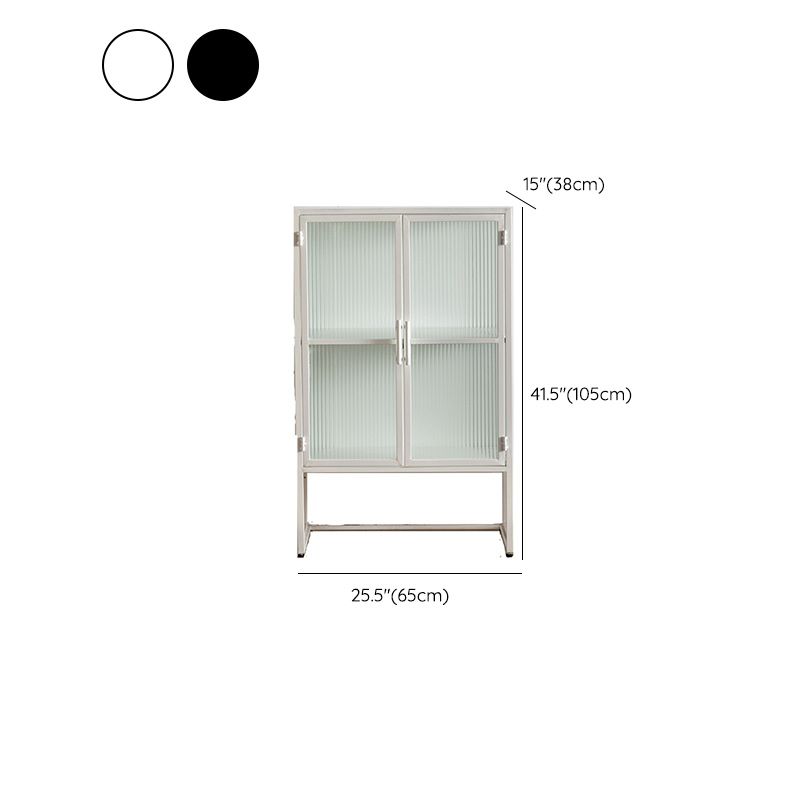 Industrial Metal Cabinet in White Distressed Chest with Glass Paned