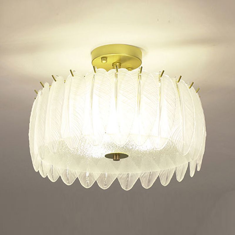 Nordic Circle Semi-Flush Mount Ceiling Light Glass Bedroom Semi Flush Ceiling Light in Gold