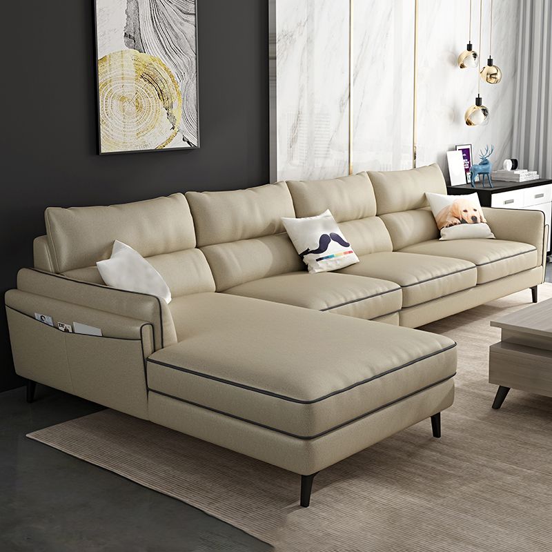 L-Shape Faux Leather Sectional with Recessed Arms and Storage