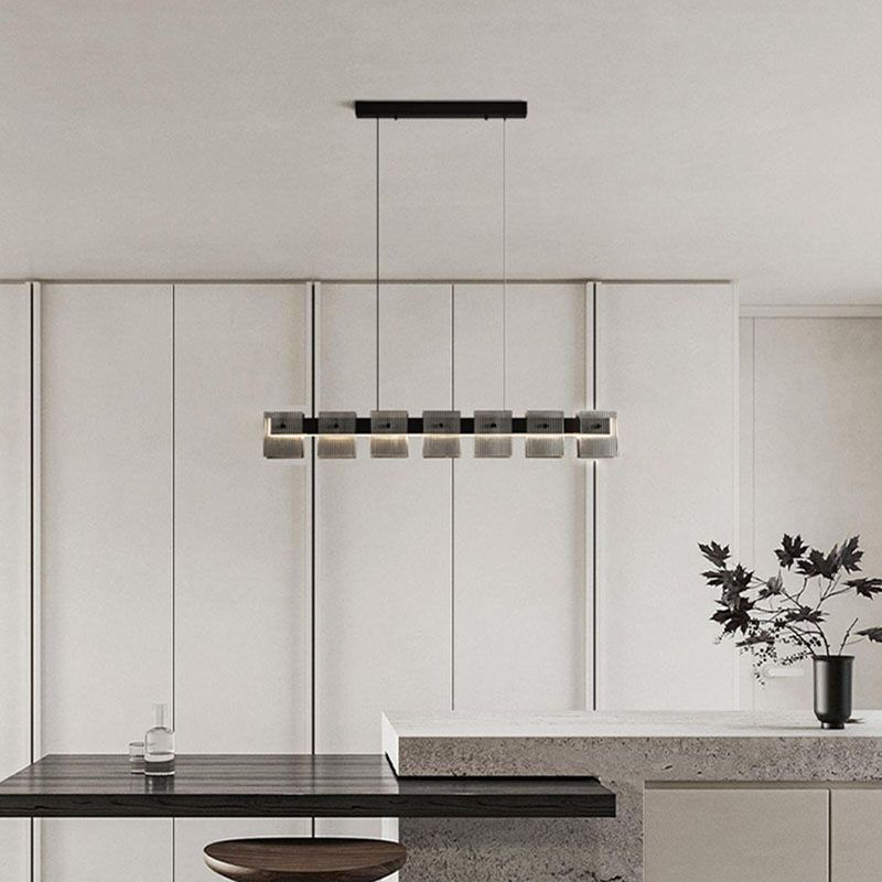 Modern Luxury LED Pendant Light Rectangular Glass Hanging Lamp for Dining Room