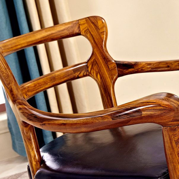 Solid Wood Frame Dining Arm Chair Leather Upholstered Arm Chair