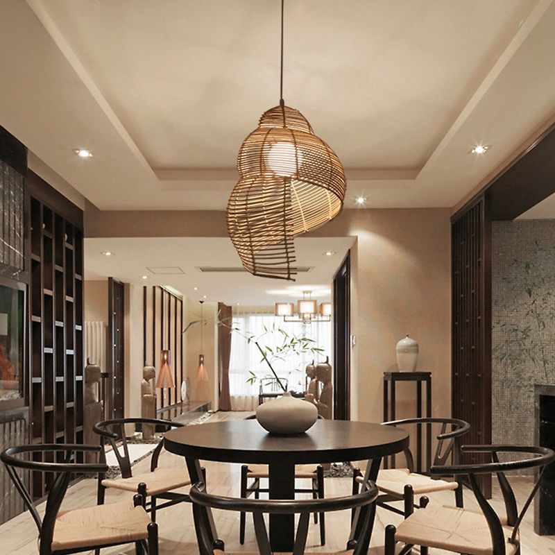 Lámpara colgante en forma de ratán con luz de gota de cabeza rústica para el restaurante del restaurante