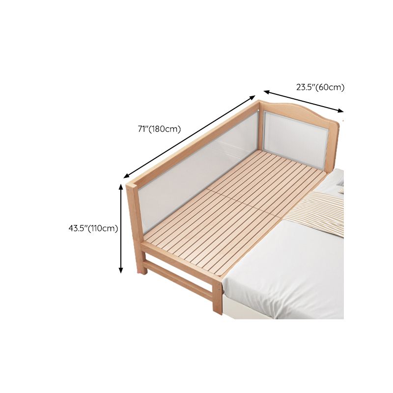 Modern Beech Wood Crib in Light Wood, Standard Size Nursery Crib with Guardrail