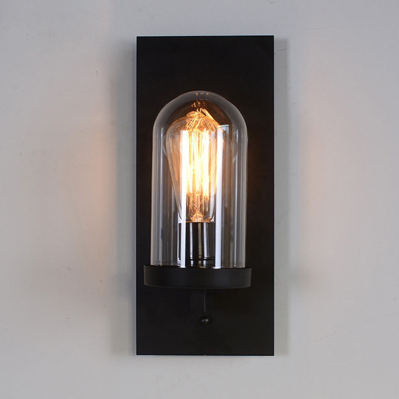 Industrial Metal Wall Sconce Cylinder Shape Wall Light with Glass Shade for Courtyard