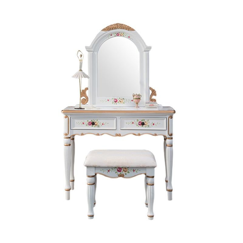 Wood Vanity Set 17.71" Wide Make-up Vanity with 2 Storage Drawers and Stool